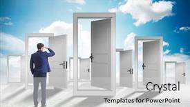  Presentation with business challenge businessman entrance maze - Amazing slides having businessman facing many business opportunities backdrop and a light gray colored foreground