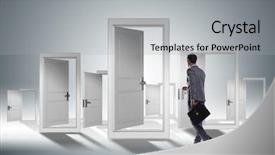  Presentation with business challenge businessman entrance maze - Slide set consisting of businessman facing many business opportunities background and a light gray colored foreground