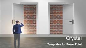  Presentation with brick - Presentation theme with businessman-facing-no-exit background and a gray colored foreground