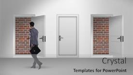  Presentation with brick - Slides consisting of businessman-facing-no-exit background and a light gray colored foreground