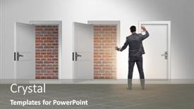  Presentation with brick - Slide set having businessman-facing-no-exit background and a gray colored foreground