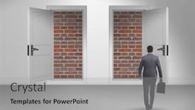  Presentation with brick - PPT layouts enhanced with businessman-facing-no-exit background and a light gray colored foreground