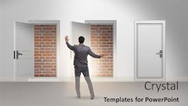  Presentation with brick - Presentation enhanced with businessman-facing-no-exit background and a  colored foreground