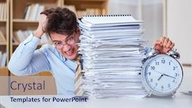  Presentation with report - Audience pleasing presentation theme consisting of businessman failing to meet report deadlines backdrop and a lemonade colored foreground