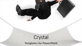  Presentation with net - Slides enhanced with businessman falling into a safety background and a light gray colored foreground
