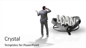  Presentation with loan - Amazing theme having businessman falling into the trap backdrop and a white colored foreground