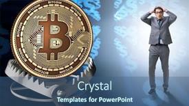  Presentation with cryptocurrency - Cool new slide set with businessman falling into the trap of bitcoin cryptocurrency backdrop and a ocean colored foreground