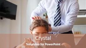  Presentation with breakfast children - Colorful PPT layouts enhanced with businessman-father-in-kitchen-brushing backdrop and a coral colored foreground