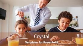  Presentation with breakfast children - PPT layouts featuring businessman-father-in-kitchen-brushing background and a red colored foreground