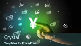  Presentation with multimedia - PPT theme consisting of businessman-finger-touching-on-screen background and a ocean colored foreground