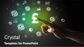  Presentation with multimedia - Slide deck featuring businessman-finger-touching-on-screen background and a dark gray colored foreground