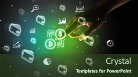  Presentation with multimedia - Slide deck with businessman-finger-touching-on-screen background and a tawny brown colored foreground