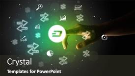  Presentation with multimedia - PPT layouts having businessman-finger-touching-on-screen background and a dark gray colored foreground