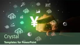  Presentation with multimedia - Presentation featuring businessman-finger-touching-on-screen background and a ocean colored foreground