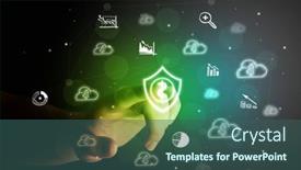  Presentation with multimedia - Presentation theme enhanced with businessman-finger-touching-on-screen background and a ocean colored foreground