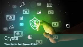  Presentation with multimedia - Presentation design featuring businessman-finger-touching-on-screen background and a ocean colored foreground