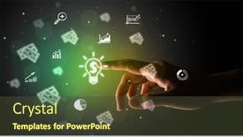  Presentation with multimedia - Slide set featuring businessman-finger-touching-on-screen background and a tawny brown colored foreground