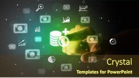  Presentation with multimedia - Presentation theme having businessman-finger-touching-on-screen background and a tawny brown colored foreground