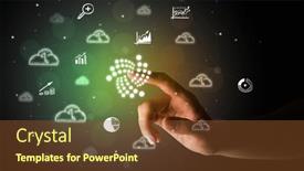  Presentation with multimedia - Presentation theme featuring businessman-finger-touching-on-screen background and a tawny brown colored foreground