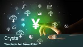  Presentation with multimedia - Slide set enhanced with businessman-finger-touching-on-screen background and a ocean colored foreground