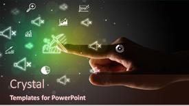  Presentation with multimedia - PPT theme having businessman-finger-touching-on-screen background and a wine colored foreground