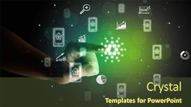  Presentation with multimedia - PPT layouts consisting of businessman-finger-touching-on-screen background and a tawny brown colored foreground