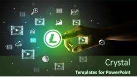  Presentation with multimedia - PPT theme enhanced with businessman-finger-touching-on-screen background and a tawny brown colored foreground