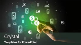  Presentation with multimedia - Theme featuring businessman-finger-touching-on-screen background and a dark gray colored foreground