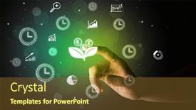  Presentation with multimedia - Presentation theme consisting of businessman-finger-touching-on-screen background and a tawny brown colored foreground