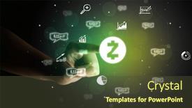  Presentation with multimedia - Presentation with businessman-finger-touching-on-screen background and a tawny brown colored foreground