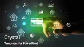  Presentation with multimedia - PPT layouts having businessman-finger-touching-on-screen background and a dark gray colored foreground