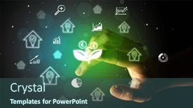  Presentation with multimedia - Slides with businessman-finger-touching-on-screen background and a ocean colored foreground