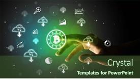  Presentation with multimedia - Presentation theme enhanced with businessman-finger-touching-on-screen background and a tawny brown colored foreground