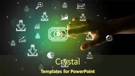  Presentation with multimedia - Theme with businessman-finger-touching-on-screen background and a tawny brown colored foreground