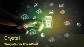  Presentation with multimedia - PPT layouts featuring businessman-finger-touching-on-screen background and a tawny brown colored foreground