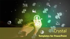  Presentation with multimedia - PPT theme consisting of businessman-finger-touching-on-screen background and a tawny brown colored foreground