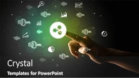  Presentation with multimedia - PPT theme with businessman-finger-touching-on-screen background and a dark gray colored foreground