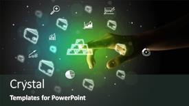  Presentation with multimedia - Presentation theme consisting of businessman-finger-touching-on-screen background and a tawny brown colored foreground