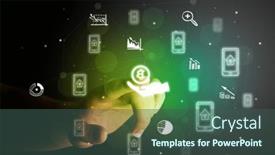  Presentation with multimedia - Slide set with businessman-finger-touching-on-screen background and a ocean colored foreground