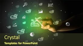  Presentation with multimedia - PPT theme having businessman-finger-touching-on-screen background and a tawny brown colored foreground