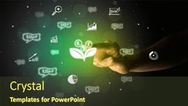  Presentation with multimedia - Theme enhanced with businessman-finger-touching-on-screen background and a tawny brown colored foreground