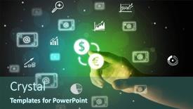  Presentation with multimedia - Presentation enhanced with businessman-finger-touching-on-screen background and a ocean colored foreground