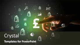  Presentation with multimedia - Slide deck enhanced with businessman-finger-touching-on-screen background and a tawny brown colored foreground