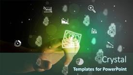  Presentation with multimedia - Presentation theme enhanced with businessman-finger-touching-on-screen background and a ocean colored foreground