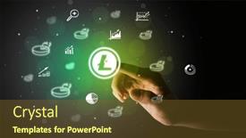  Presentation with multimedia - Slides with businessman-finger-touching-on-screen background and a tawny brown colored foreground