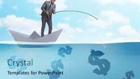  Presentation with fishing boat - Slides with businessman-fishing-dollars-money background and a light blue colored foreground