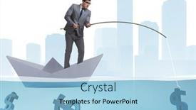  Presentation with fishing boat - Presentation theme with businessman-fishing-dollars-money background and a light blue colored foreground