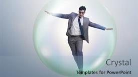  Presentation with bubble - Presentation design featuring businessman flying inside the bubble background and a light blue colored foreground