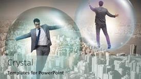  Presentation with bubble - Amazing presentation theme having businessman-flying-inside-the-bubble backdrop and a light gray colored foreground