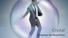  Presentation with housing bubble - PPT theme consisting of businessman-flying-inside-the-bubble background and a light blue colored foreground